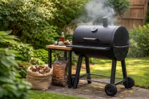 Smoking meat for beginners using a BBQ smoker in a UK garden