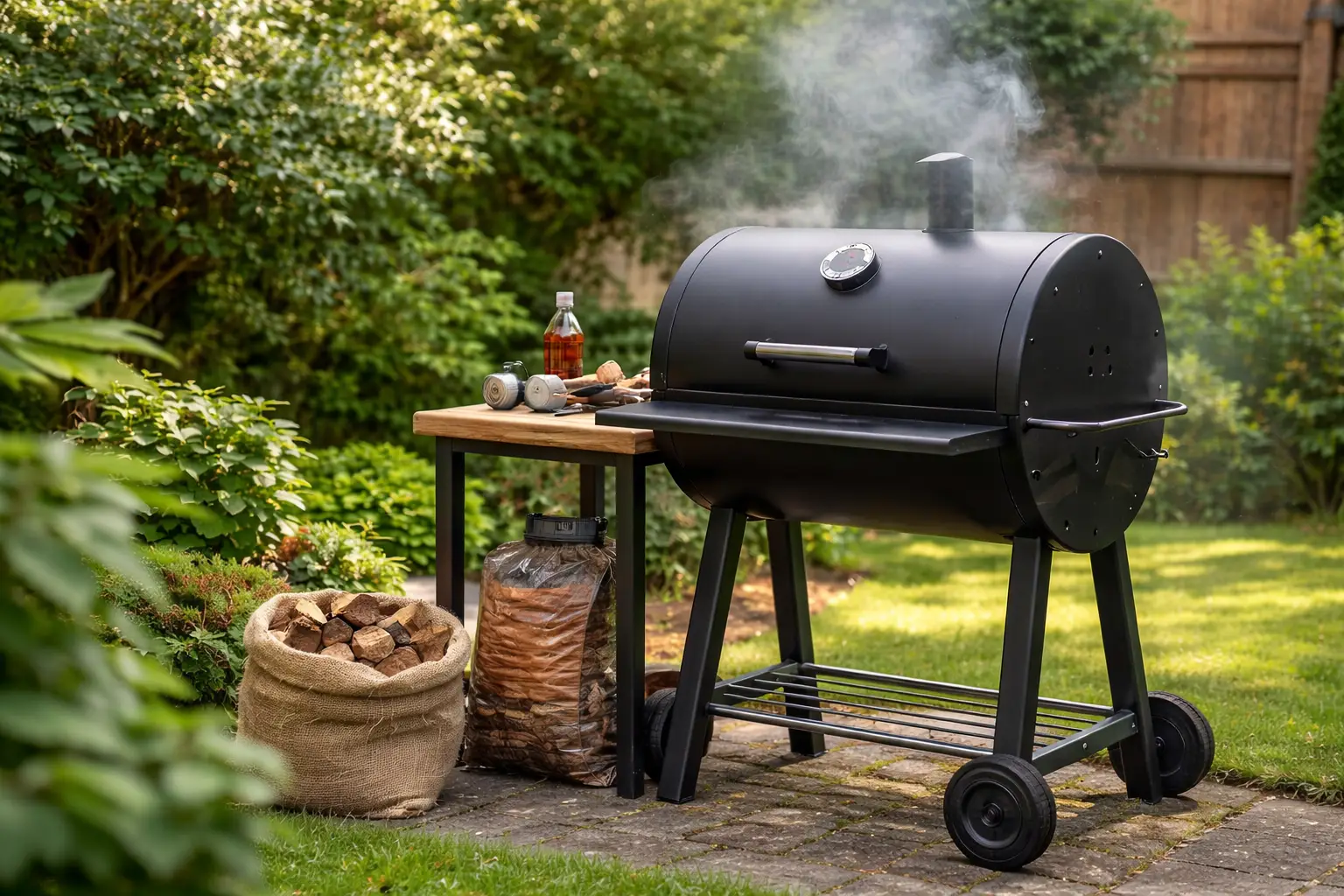Smoking meat for beginners using a BBQ smoker in a UK garden