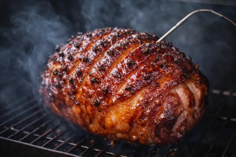 Honey cherrywood glazed gammon in smoker with caramelised glaze