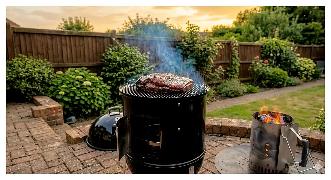 Weber Smokey Mountain 18 inch vs 22 inch size comparison in a UK garden